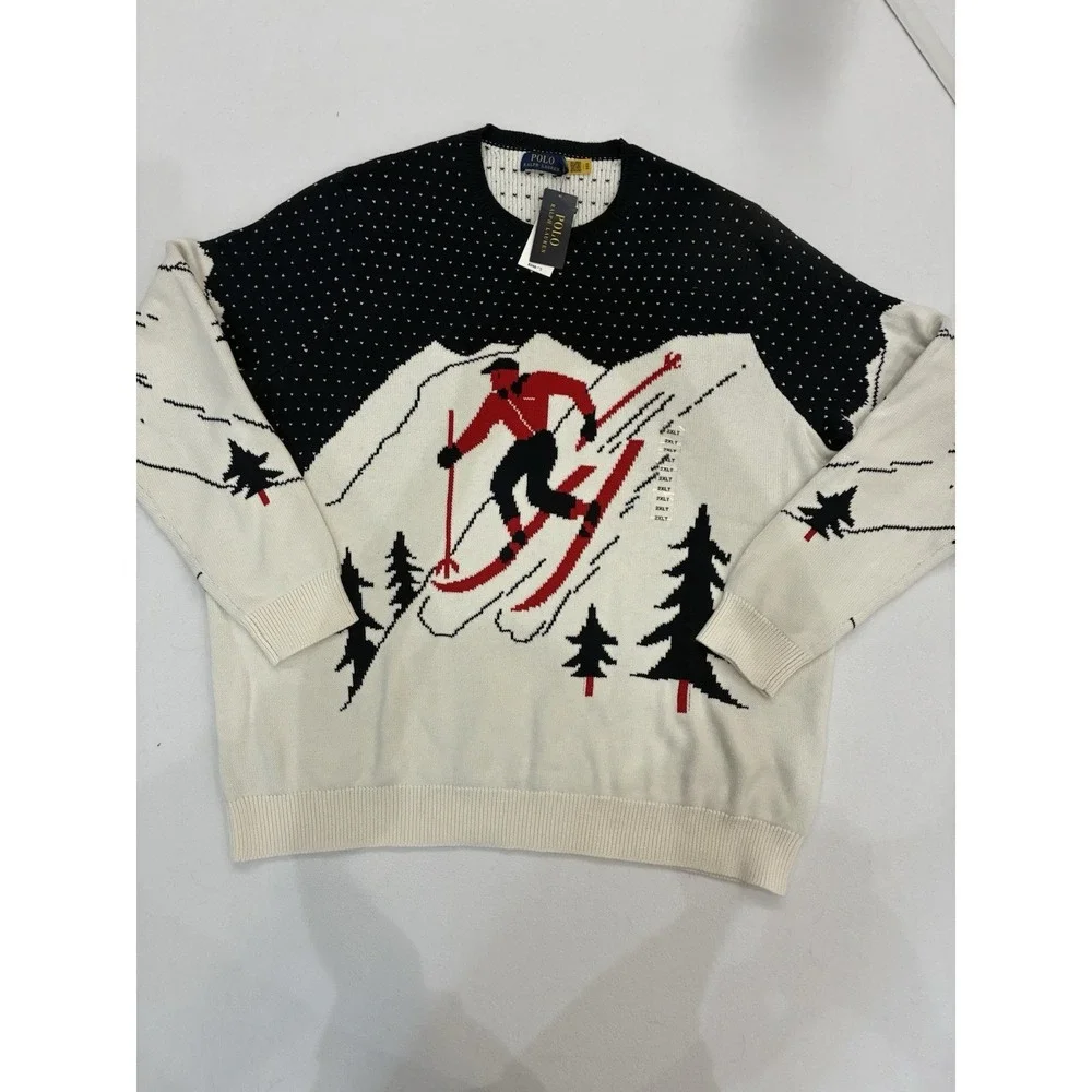 Polo Ralph Lauren Sweater Mens XXL Tall Navy Pullover Navy White Red Cabincore